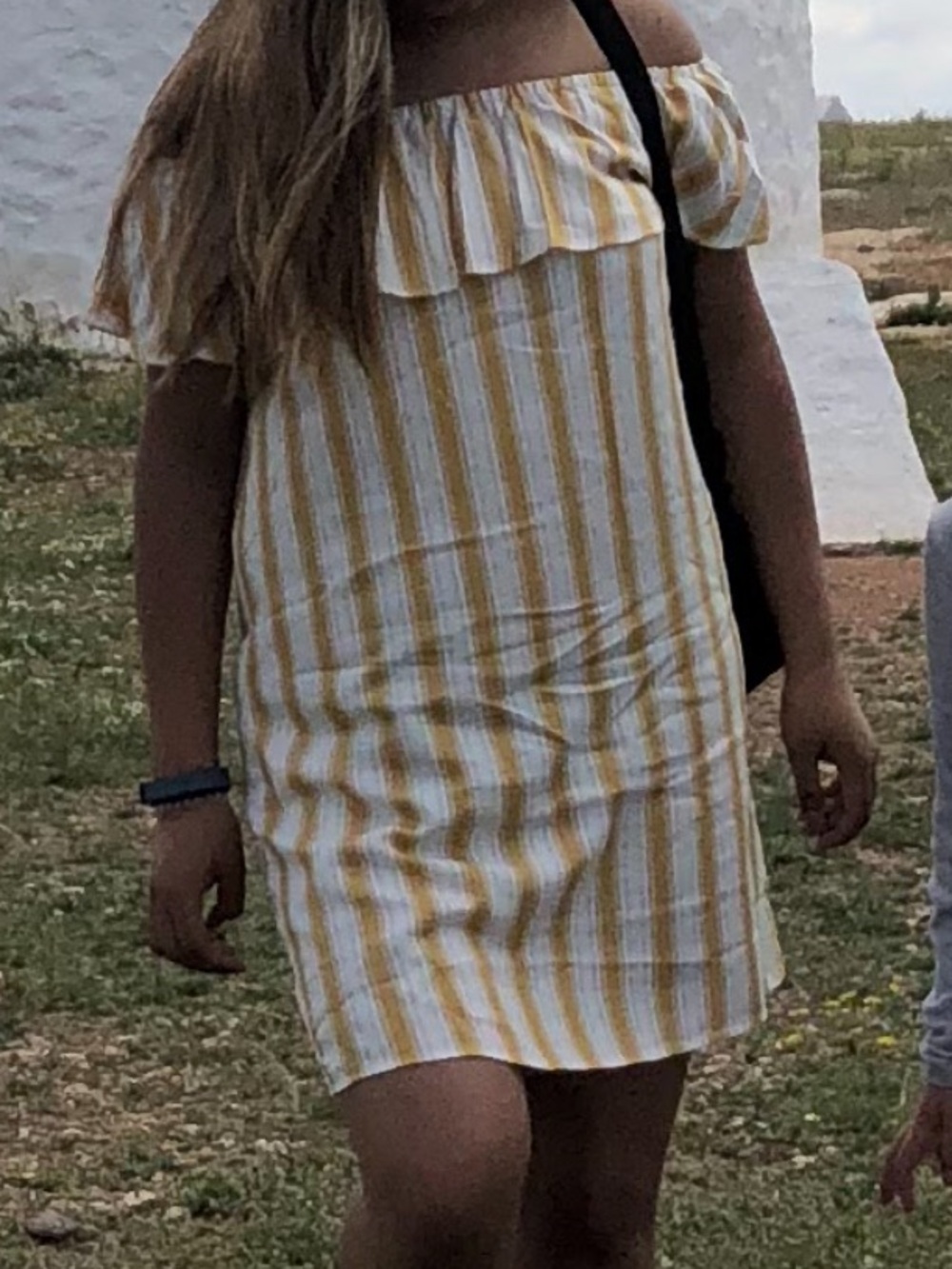 Stradivarius - Off-Shoulder Yellow Stripe Dress